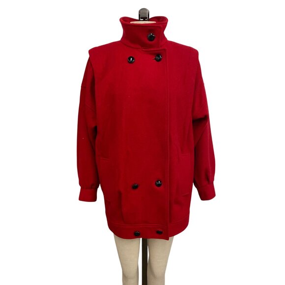 Vintage 1980s International Scene Red Pure Wool Double-Breasted Coat - Picture 3 of 16